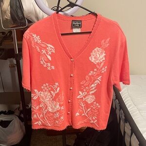 Southern Lady Coral and White Floral Knit Top
